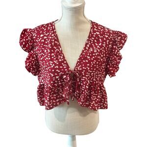 SHEIN Ditsy Floral Tie Front Ruffle Hem Top Size XL